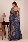 Shop_AFFROZ_Blue Viscose Crepe Print Wildflora Bloom Cowl Neck Lehenga Saree With Blouse _at_Aza_Fashions