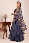 Buy_AFFROZ_Blue Viscose Crepe Print Wildflora Bloom Cowl Neck Lehenga Saree With Blouse _Online_at_Aza_Fashions