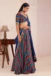 AFFROZ_Blue Viscose Crepe Print Stripe V Neck Band Lehenga Blouse Set _Online_at_Aza_Fashions