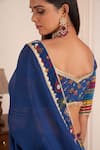 AFFROZ_Blue Viscose Crepe Print Stripe V Neck Band Lehenga Blouse Set _at_Aza_Fashions