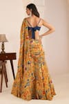 Shop_AFFROZ_Yellow Viscose Crepe Print Ikkat Bloom Cowl Neck Lehenga Saree With Blouse _at_Aza_Fashions