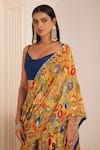 AFFROZ_Yellow Viscose Crepe Print Ikkat Bloom Cowl Neck Lehenga Saree With Blouse _at_Aza_Fashions