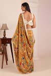 Shop_AFFROZ_Yellow Viscose Crepe Print Ikkat Blossom Sweetheart Motif Saree With Blouse _at_Aza_Fashions