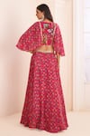 Shop_AFFROZ_Pink Viscose Crepe Print Ikkat Plumeria V Neck Lehenga Blouse Set _at_Aza_Fashions