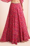 Buy_AFFROZ_Pink Viscose Crepe Print Ikkat Plumeria V Neck Lehenga Blouse Set _Online_at_Aza_Fashions