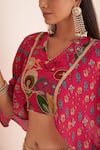 Buy_AFFROZ_Pink Viscose Crepe Print Ikkat Plumeria V Neck Lehenga Blouse Set 