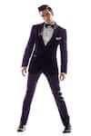 Buy_Rohit Gandhi + Rahul Khanna_Blue Velvet Kepler Double Breasted Tuxedo And Trouser Set _at_Aza_Fashions