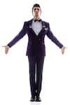 Shop_Rohit Gandhi + Rahul Khanna_Blue Velvet Kepler Double Breasted Tuxedo And Trouser Set _at_Aza_Fashions