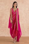 Palak & Mehak_Pink Dress Cotton Printed Bandhani Tunic Scoop Neck With Cape _Online_at_Aza_Fashions