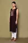 Shop_Adara Khan_Brown Rayon Embroidered Abstract Thread Round Yoke Kurta_Online_at_Aza_Fashions
