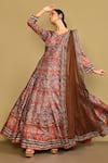 Buy_Samyukta Singhania_Brown Anarkali Dola Silk Printed V Neck Floral Embroidered With Dupatta _at_Aza_Fashions