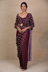 Buy_Esha Koul_Purple Georgette V Neck Printed Pre-draped Saree And Pant Set _at_Aza_Fashions