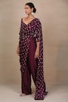 Shop_Esha Koul_Purple Georgette V Neck Printed Pre-draped Saree And Pant Set _at_Aza_Fashions