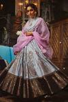 Buy House Of Three Blue Dupion Silk, Dupatta Organza Round Afeen Bridal Lehenga Set at Aza Fashions Buy_House Of Three_Blue Dupion Silk, Dupatta Organza Round Afeen Bridal Lehenga Set _at_Aza_Fashions