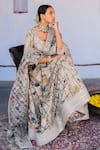 Shop_Archana Jaju_Beige Anarkali Handwoven Chanderi Silk Hand Painted Floral V Kalamkari Set _at_Aza_Fashions