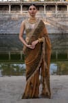 Buy_Archana Jaju_Brown Kalamkari Saree _at_Aza_Fashions