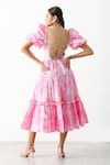 Shop_THE IASO_Pink Paper Cotton Poplin Square Neck Farren Tiered Dress _at_Aza_Fashions