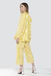 Shop_July Issue_Yellow Satin Floral, Striped Sweetheart Neck Marigold Jacket Pant Set_at_Aza_Fashions