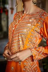Shop_Pink City By Sarika_Orange Organic Cotton, Silk Chanderi Embroidered Kurta Sharara Set _at_Aza_Fashions