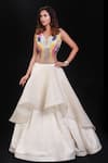 Buy_Archana Kochhar_White Base Raw Silk Drape Chanderi Synchronized Scintillation Layered Gown _at_Aza_Fashions