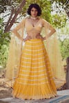 Buy_Irrau by Samir Mantri_Yellow Net Embroidered Thread Work V Neck Stripe Lehenga Set _at_Aza_Fashions