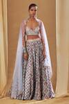 Buy_Drishti & Zahabia_Blue Dupion Silk And Net Anchor Threads, Dori Work, Floral Print, Lehenga Set_at_Aza_Fashions
