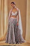 Shop_Drishti & Zahabia_Blue Dupion Silk And Net Anchor Threads, Dori Work, Floral Print, Lehenga Set_at_Aza_Fashions