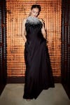 Buy_DILNAZ_Black Pure Silk Satin Hand Embellished Diamonds High Neck Yoke Gown  _at_Aza_Fashions