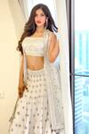 Shop_Gopi Vaid_White Organza, Cotton Silk Straight Embroidered Jacket Lehenga Set
