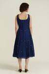 Shop_Indigo Dreams_Blue Cotton Round Neck Royale Xxiv Jamdani Woven Dress_at_Aza_Fashions