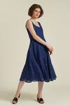 Buy_Indigo Dreams_Blue Cotton Round Neck Royale Xxiv Jamdani Woven Dress