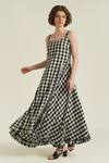 Indigo Dreams_Ivory 100% Cotton Handwoven Checkered Pattern U Royale Xxx Dress _at_Aza_Fashions