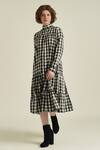 Indigo Dreams_Ivory 100% Cotton Handwoven Checkered Royale Xxxv Tiered Dress _at_Aza_Fashions