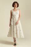 Buy_Indigo Dreams_Ivory Cotton Round Neck Royale Xlii Jamdani Woven Dress _at_Aza_Fashions