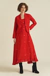 Buy_Indigo Dreams_Red 100% Cotton Handwoven Jamdani Dress U Royale Ix With Jacket  _at_Aza_Fashions