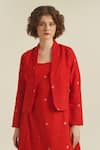 Buy_Indigo Dreams_Red 100% Cotton Handwoven Jamdani Dress U Royale Ix With Jacket  _Online_at_Aza_Fashions