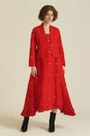 Shop_Indigo Dreams_Red 100% Cotton Handwoven Jamdani Dress U Royale Ix With Jacket  _Online_at_Aza_Fashions
