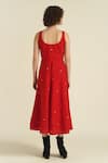 Shop_Indigo Dreams_Red 100% Cotton Woven Jamdani Round Royale Xi Dress _at_Aza_Fashions