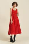 Indigo Dreams_Red 100% Cotton Woven Jamdani Round Royale Xi Dress _Online_at_Aza_Fashions