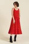 Indigo Dreams_Red 100% Cotton Woven Jamdani Round Royale Xi Dress _at_Aza_Fashions