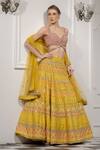 Buy_Tamaraa By Tahani_Yellow Net, Pure Raw Silk Sweetheart Neck Embroidered Bridal Lehenga Set _at_Aza_Fashions