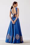 Shop_Devnaagri_Blue Gajji Silk Embroidered Sequins Plunge V Neck Floral Lehenga Set _at_Aza_Fashions