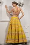 Shop_Tamaraa By Tahani_Yellow Net, Pure Raw Silk Sweetheart Neck Embroidered Bridal Lehenga Set _at_Aza_Fashions