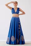 Shop_Devnaagri_Blue Gajji Silk Embroidered Sequins Plunge V Neck Floral Lehenga Set _Online_at_Aza_Fashions