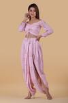 Buy_Pasha India_Pink Linen Floral Sweetheart Neck Crop Top And Dhoti Pant Set_at_Aza_Fashions