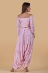 Shop_Pasha India_Pink Linen Floral Sweetheart Neck Crop Top And Dhoti Pant Set_at_Aza_Fashions