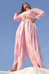 Buy_Pasha India_Pink Linen Floral Sweetheart Neck Crop Top And Dhoti Pant Set_Online_at_Aza_Fashions