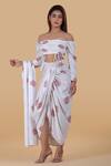 Buy_Pasha India_White Linen Floral One Shoulder Pre-draped Lungi Saree With Blouse_at_Aza_Fashions
