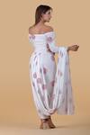 Shop_Pasha India_White Linen Floral One Shoulder Pre-draped Lungi Saree With Blouse_at_Aza_Fashions