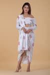 Pasha India_White Linen Floral One Shoulder Pre-draped Lungi Saree With Blouse_Online_at_Aza_Fashions